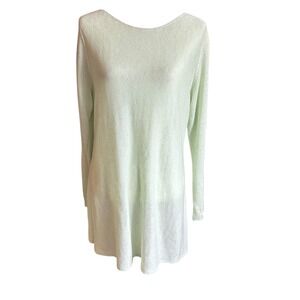Eileen Fisher Sweater Large Pale Green Organic Linen‎ Knit Tunic Top Long Sleeve